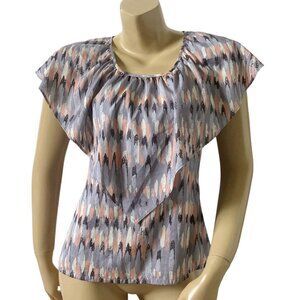 BANANA REPUBLIC Womens Size XS Ruffled Tribal Boho Print Dolman Shirt Top